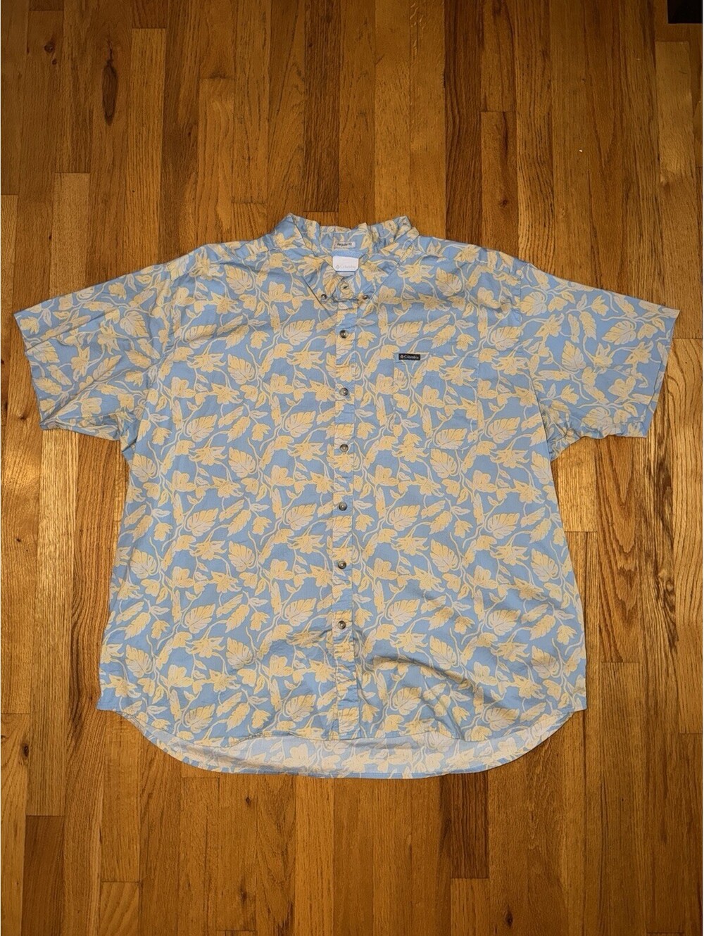 Columbia Men’s 3X Floral Hawaiian Aloha Shirt Blue Tan Short Sleeve